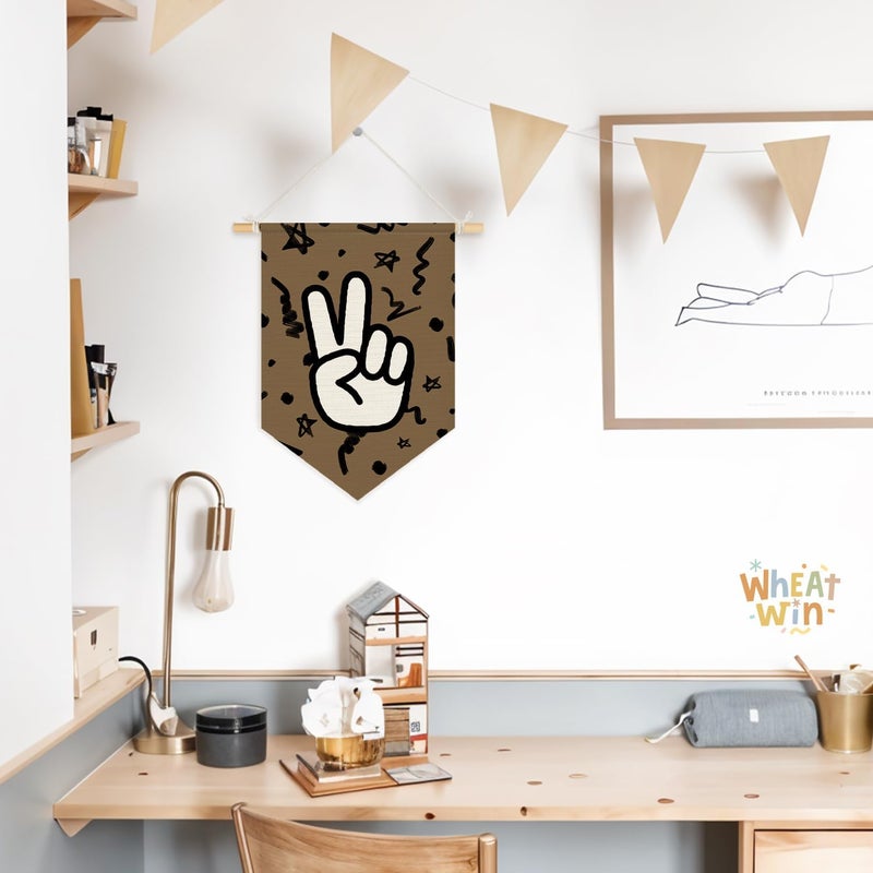 Wheatwin Boys Room Decor, Trendy Retro Wall Decor for Kids Toddler Nursery Room Bedroom Playroom, Peace Sign Brown Wall Hanging Pennant Flag Banner 15x11 Inch - Image 4